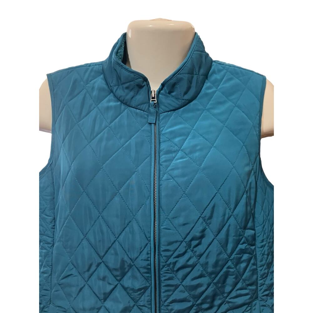 Talbots Women's Teal Quilted Full Zip Collared Sleeveless Vest Lined Pocket SZ L - Picture 4 of 9